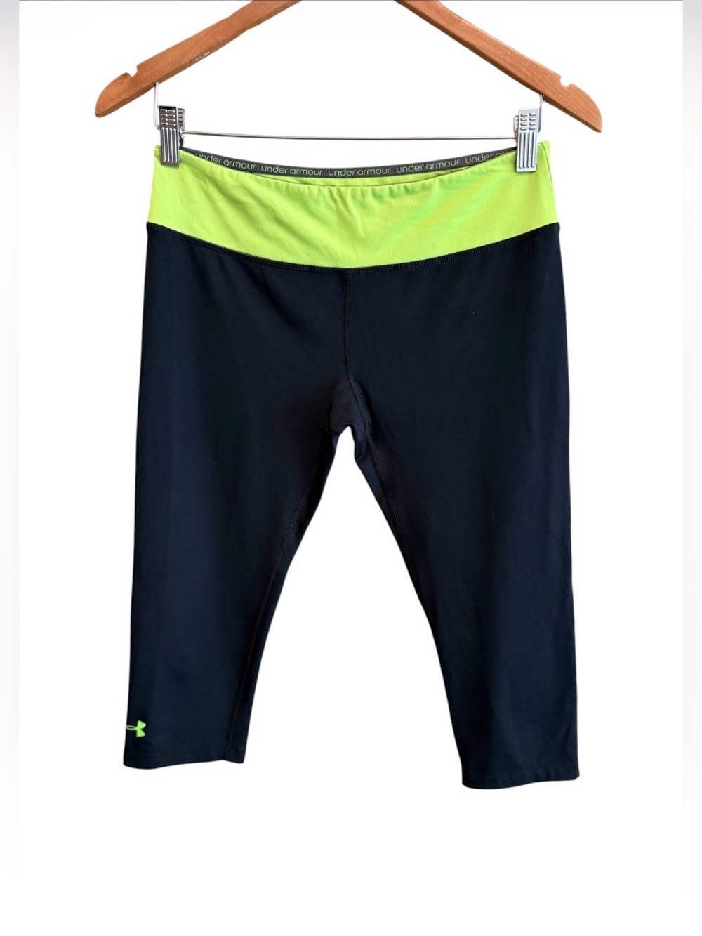 Under Armour Black Capri Leggings with Neon Green Waistband